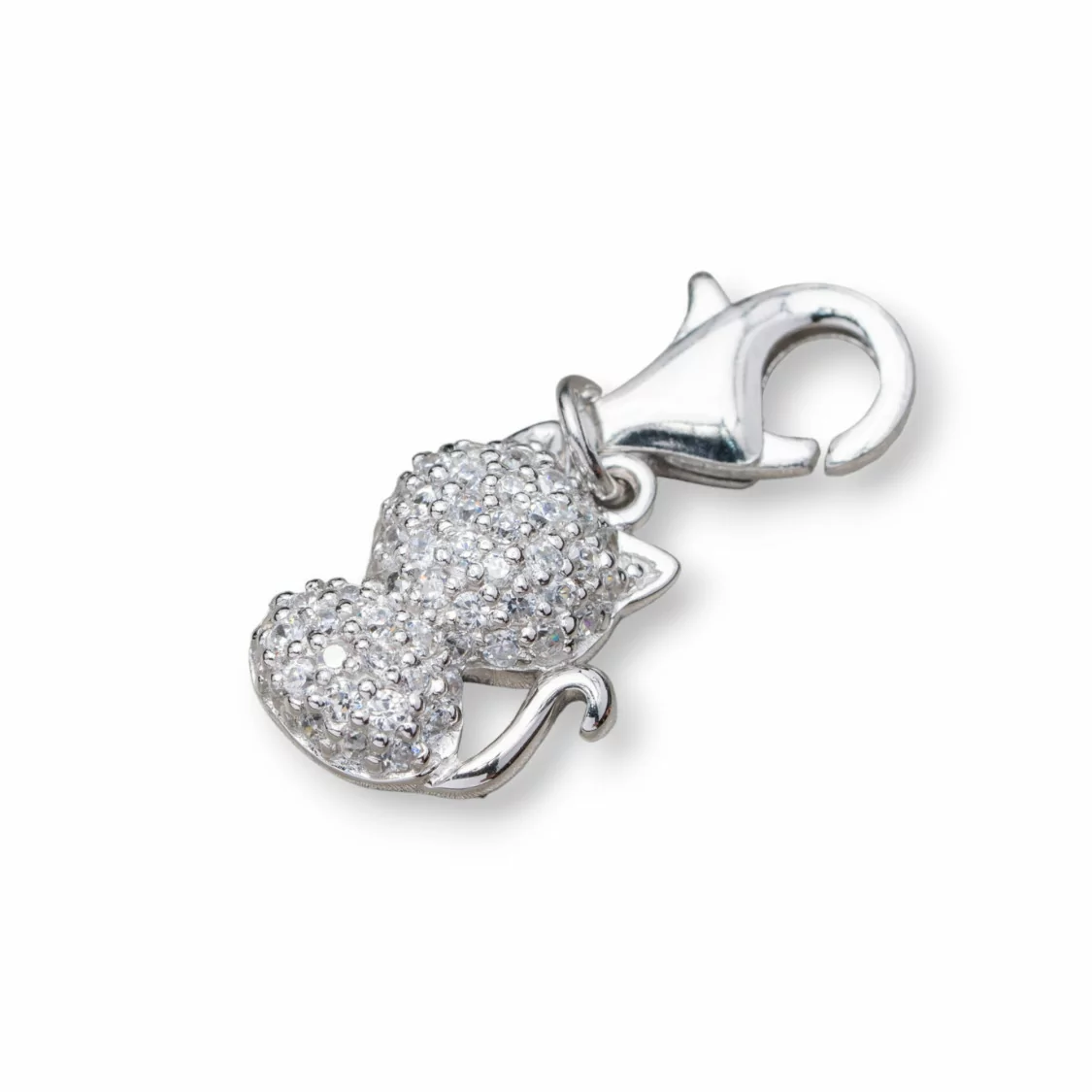 Ciondolo Pendente Charms Di Argento 925 Gattino Con Zirconi E Moschettone 10x35mm 4pz-ARGENTO 925 DESIGN ITALY | Worldofjewel.com