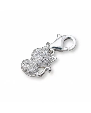 Ciondolo Pendente Charms Di Argento 925 Gattino Con Zirconi E Moschettone 10x35mm 4pz-ARGENTO 925 DESIGN ITALY | Worldofjewel.com