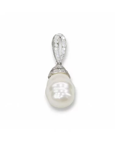 Ciondolo Pendente Di Argento 925 Con Perle Di Maiorca 14x38mm-ARGENTO 925 DESIGN ITALY | Worldofjewel.com