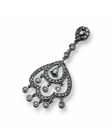 Ciondolo Pendente Di Argento 925 Brunito Con Zirconi Neri Chandelier Gotico 1Pz-ARGENTO 925 DESIGN ITALY | Worldofjewel.com