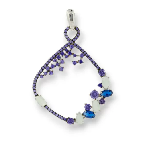 Ciondolo Pendente Di Argento 925 Con Zirconi E Topazi Blu, Viola E Bianco 32x46mm-ARGENTO 925 DESIGN ITALY | Worldofjewel.com