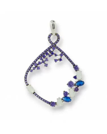 Ciondolo Pendente Di Argento 925 Con Zirconi E Topazi Blu, Viola E Bianco 32x46mm-ARGENTO 925 DESIGN ITALY | Worldofjewel.com