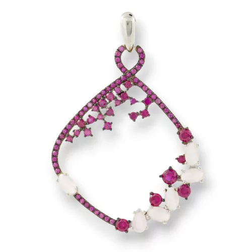 Ciondolo Pendente Di Argento 925 Con Zirconi E Topazi Fucsia E Rosa 32x46mm-ARGENTO 925 DESIGN ITALY | Worldofjewel.com