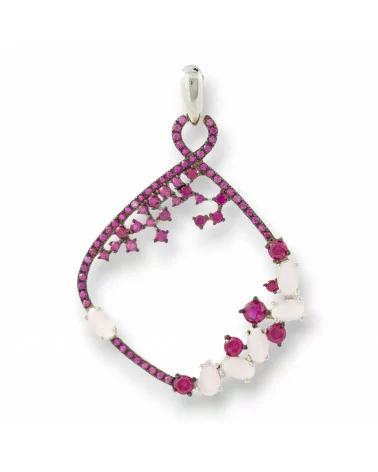 Ciondolo Pendente Di Argento 925 Con Zirconi E Topazi Fucsia E Rosa 32x46mm-ARGENTO 925 DESIGN ITALY | Worldofjewel.com