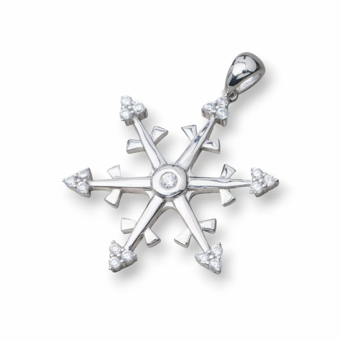 Ciondolo Pendente Di Argento 925 Con Zirconi Fiocco Di Neve 30mm-ARGENTO 925 DESIGN ITALY | Worldofjewel.com