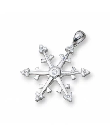 Ciondolo Pendente Di Argento 925 Con Zirconi Fiocco Di Neve 30mm-ARGENTO 925 DESIGN ITALY | Worldofjewel.com