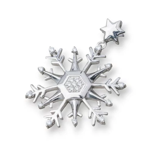 Ciondolo Pendente Di Argento 925 Con Zirconi Fiocco Di Neve 31mm-ARGENTO 925 DESIGN ITALY | Worldofjewel.com