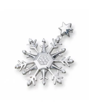 Ciondolo Pendente Di Argento 925 Con Zirconi Fiocco Di Neve 31mm-ARGENTO 925 DESIGN ITALY | Worldofjewel.com