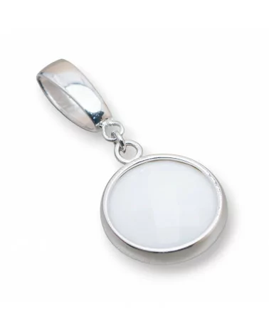 Ciondolo Pendente Di Argento 925 Coin Di Agata Bianca Sfaccettato 18x34mm-ARGENTO 925 DESIGN ITALY | Worldofjewel.com