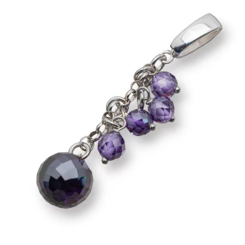 Ciondolo Pendente Di Argento 925 Con Catena E Cubic Zirconia 12x62mm Viola-ARGENTO 925 DESIGN ITALY | Worldofjewel.com