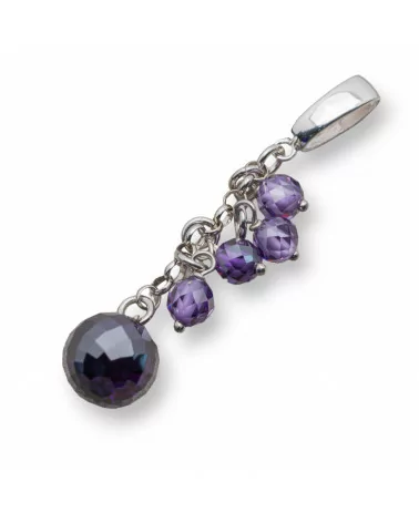 Ciondolo Pendente Di Argento 925 Con Catena E Cubic Zirconia 12x62mm Viola-ARGENTO 925 DESIGN ITALY | Worldofjewel.com