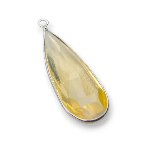 Ciondolo Pendente Di Argento 925 Con Cristalli Zirconia Goccia 14x42mm 2pz Rodiato Giallo-ARGENTO 925 DESIGN ITALY | Worldofjewel.com