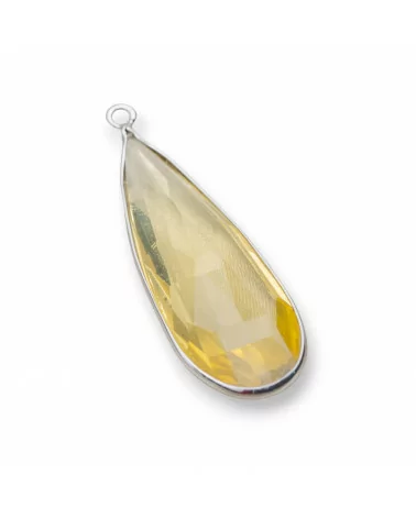 Ciondolo Pendente Di Argento 925 Con Cristalli Zirconia Goccia 14x42mm 2pz Rodiato Giallo-ARGENTO 925 DESIGN ITALY | Worldofjewel.com