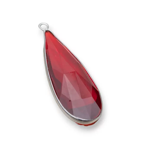 Ciondolo Pendente Di Argento 925 Con Cristalli Zirconia Goccia 14x42mm 2pz Rodiato Rosso-ARGENTO 925 DESIGN ITALY | Worldofjewel.com