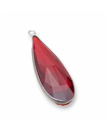 Ciondolo Pendente Di Argento 925 Con Cristalli Zirconia Goccia 14x42mm 2pz Rodiato Rosso-ARGENTO 925 DESIGN ITALY | Worldofjewel.com