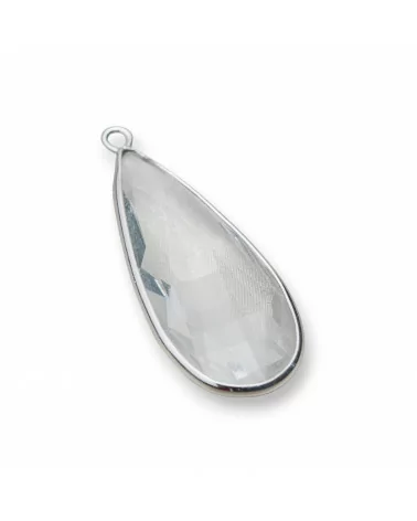 Ciondolo Pendente Di Argento 925 Con Cristalli Zirconia Goccia 15x37mm 2pz Rodiato Bianco-ARGENTO 925 DESIGN ITALY | Worldofjewel.com