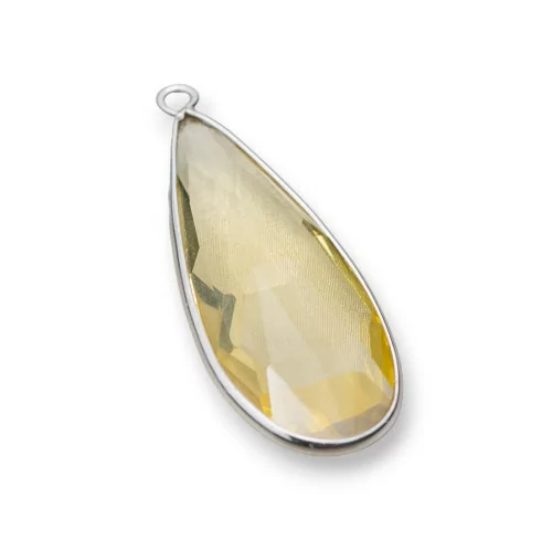 Ciondolo Pendente Di Argento 925 Con Cristalli Zirconia Goccia 15x37mm 2pz Rodiato Giallo-ARGENTO 925 DESIGN ITALY | Worldofjewel.com