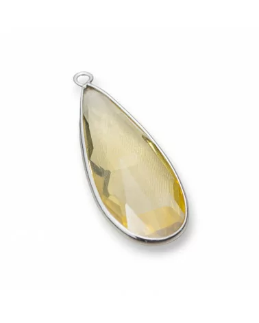 Ciondolo Pendente Di Argento 925 Con Cristalli Zirconia Goccia 15x37mm 2pz Rodiato Giallo-ARGENTO 925 DESIGN ITALY | Worldofjewel.com