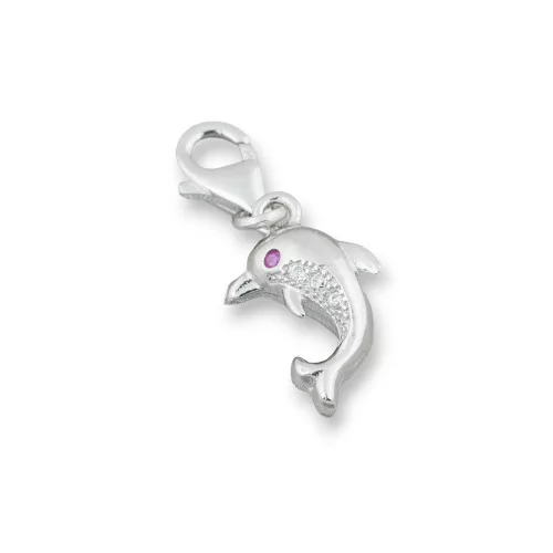 Ciondolo Pendente Di Argento 925 Con Moschettone E Zirconi 12x20mm 3pz Delfini-ARGENTO 925 DESIGN ITALY | Worldofjewel.com