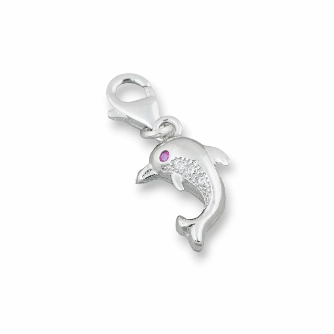 Ciondolo Pendente Di Argento 925 Con Moschettone E Zirconi 12x20mm 3pz Delfini-ARGENTO 925 DESIGN ITALY | Worldofjewel.com