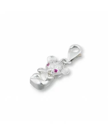 Ciondolo Pendente Di Argento 925 Con Moschettone E Zirconi 9x15mm 3pz Orsetto-ARGENTO 925 DESIGN ITALY | Worldofjewel.com