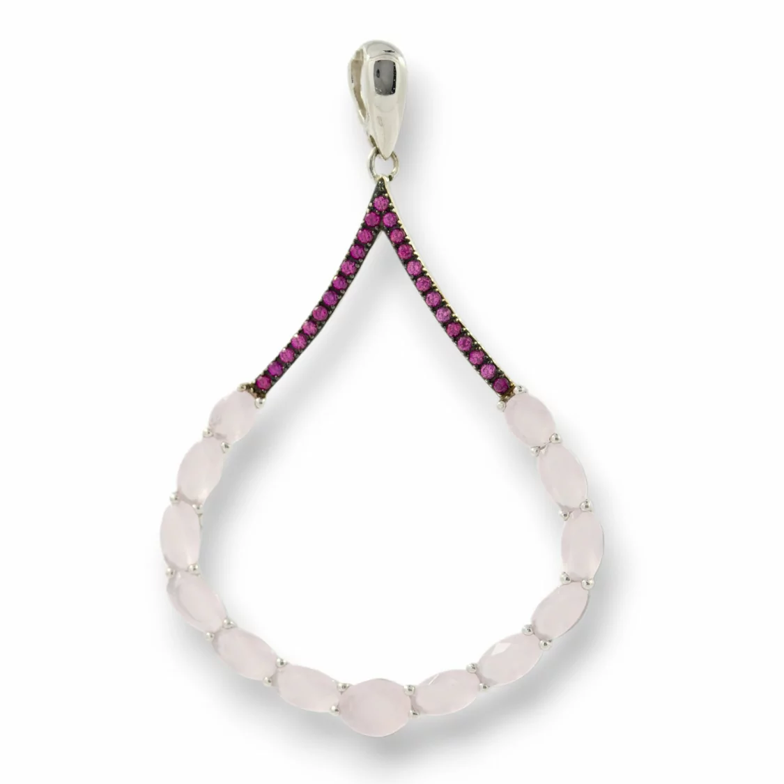 Ciondolo Pendente Di Argento 925 Ovali Con Zirconi E Topazi Rosa E Ruby 31x50mm-ARGENTO 925 DESIGN ITALY | Worldofjewel.com