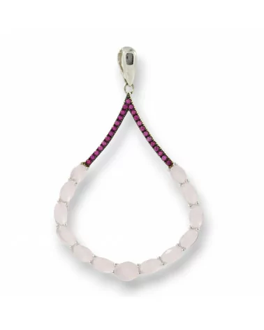 Ciondolo Pendente Di Argento 925 Ovali Con Zirconi E Topazi Rosa E Ruby 31x50mm-ARGENTO 925 DESIGN ITALY | Worldofjewel.com