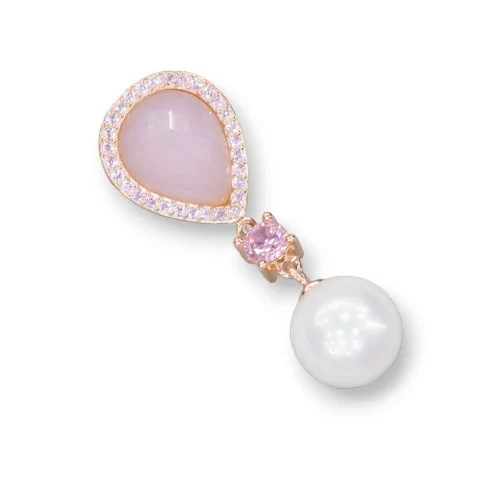 Ciondolo Pendente Di Argento 925 Rosa Con Perle Di Maiorca 16x43mm-ARGENTO 925 DESIGN ITALY | Worldofjewel.com