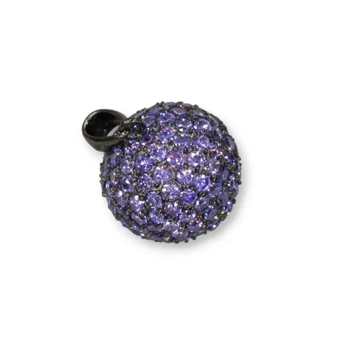 Ciondolo Pendente Di Argento 925 Sfera Zirconi Viola 17mm Con Argento Brunito-ARGENTO 925 DESIGN ITALY | Worldofjewel.com