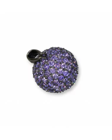 Ciondolo Pendente Di Argento 925 Sfera Zirconi Viola 17mm Con Argento Brunito-ARGENTO 925 DESIGN ITALY | Worldofjewel.com