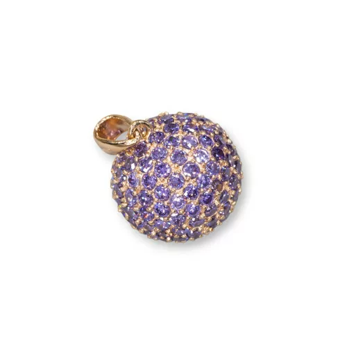 Ciondolo Pendente Di Argento 925 Sfera Zirconi Viola 17mm Con Argento Oro Rosa-ARGENTO 925 DESIGN ITALY | Worldofjewel.com