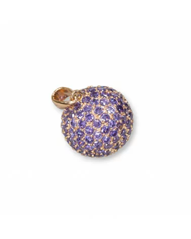 Ciondolo Pendente Di Argento 925 Sfera Zirconi Viola 17mm Con Argento Oro Rosa-ARGENTO 925 DESIGN ITALY | Worldofjewel.com