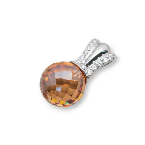 Ciondolo Pendente Di Argento 925 Con Zirconi Sfera Sfaccettato Arancio E Gancio Apribile 14x27mm-ARGENTO 925 DESIGN ITALY | Worldofjewel.com