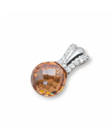 Ciondolo Pendente Di Argento 925 Con Zirconi Sfera Sfaccettato Arancio E Gancio Apribile 14x27mm-ARGENTO 925 DESIGN ITALY | Worldofjewel.com