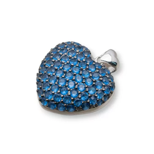 Ciondolo Pendente Di Argento 925 Cuore Con Zirconi 21x27mm Blu-ARGENTO 925 DESIGN ITALY | Worldofjewel.com