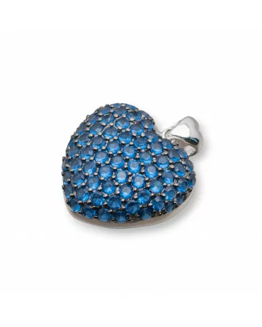 Ciondolo Pendente Di Argento 925 Cuore Con Zirconi 21x27mm Blu-ARGENTO 925 DESIGN ITALY | Worldofjewel.com