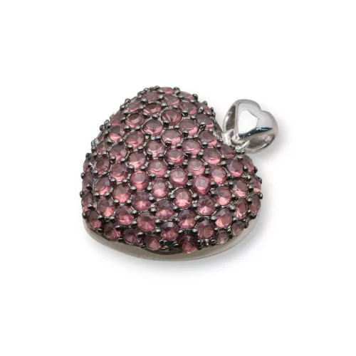 Ciondolo Pendente Di Argento 925 Cuore Con Zirconi 21x27mm Rosa-ARGENTO 925 DESIGN ITALY | Worldofjewel.com