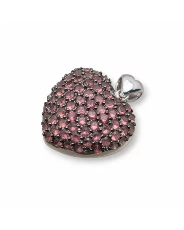 Ciondolo Pendente Di Argento 925 Cuore Con Zirconi 21x27mm Rosa-ARGENTO 925 DESIGN ITALY | Worldofjewel.com