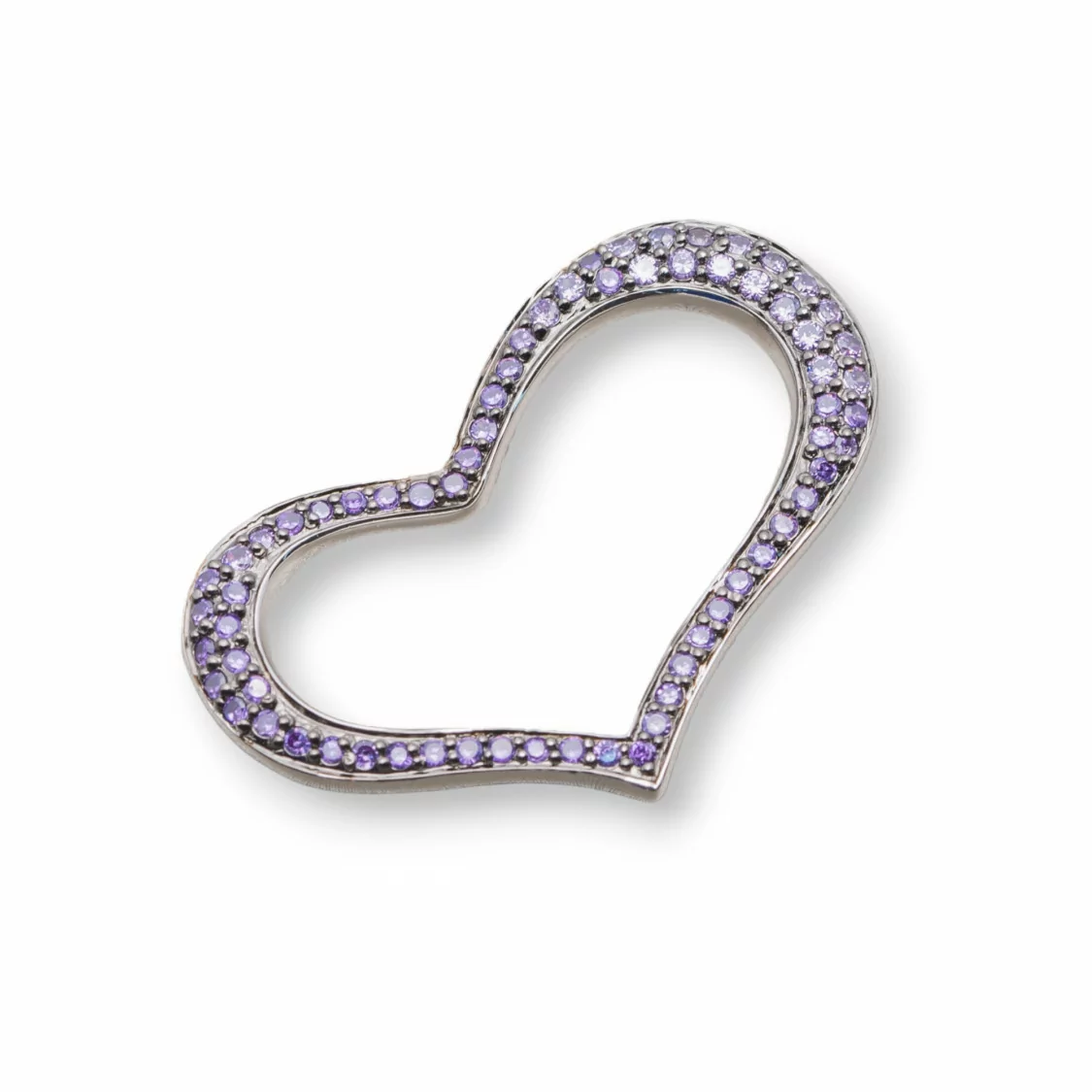 Ciondolo Pendente Di Argento 925 Cuore Forato Con Zirconi Viola 25x38mm-ARGENTO 925 DESIGN ITALY | Worldofjewel.com