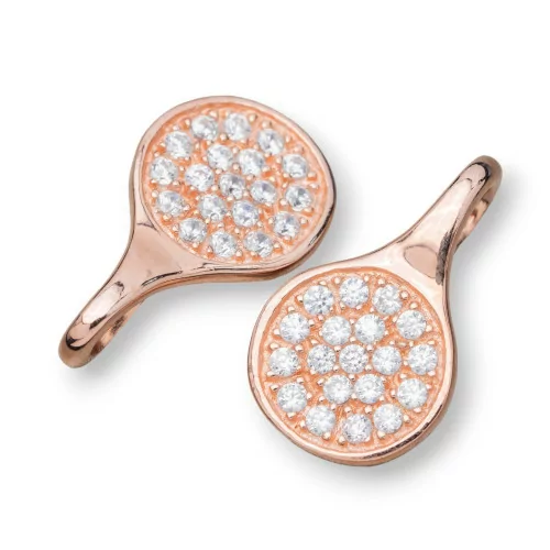 Ciondolo Pendente Di Argento 925 Drops Satinato 11,5x19,5mm Con Zirconi Incastonati 6pz Oro Rosa-ARGENTO 925 DESIGN ITALY | Worldofjewel.com