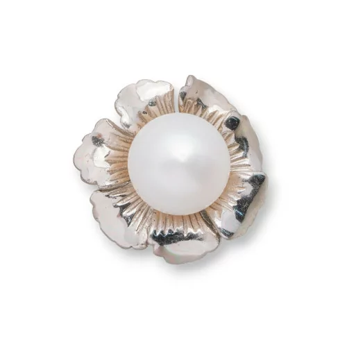 Ciondolo Pendente Di Argento 925 Fiore Con Perle Di Fiume 25mm-ARGENTO 925 DESIGN ITALY | Worldofjewel.com