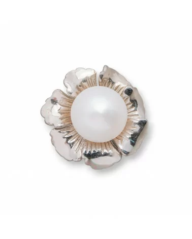 Ciondolo Pendente Di Argento 925 Fiore Con Perle Di Fiume 25mm-ARGENTO 925 DESIGN ITALY | Worldofjewel.com