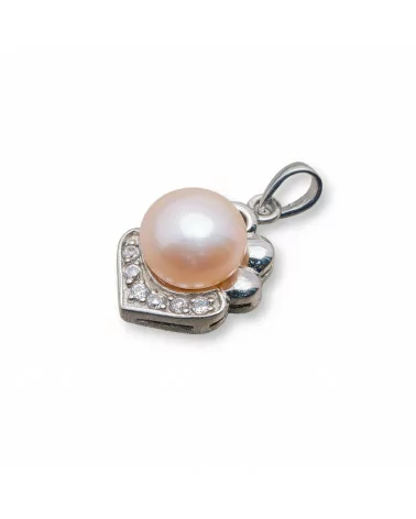 Ciondolo Pendente Di Argento 925 Perle Con Zirconi Pavè 11x21mm MOD.4 Rosa-ARGENTO 925 DESIGN ITALY | Worldofjewel.com