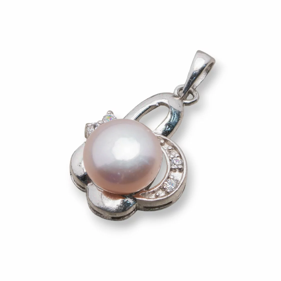 Ciondolo Pendente Di Argento 925 Perle Con Zirconi Pavè 14x26mm MOD.3 Rosa-ARGENTO 925 DESIGN ITALY | Worldofjewel.com