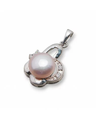 Ciondolo Pendente Di Argento 925 Perle Con Zirconi Pavè 14x26mm MOD.3 Rosa-ARGENTO 925 DESIGN ITALY | Worldofjewel.com