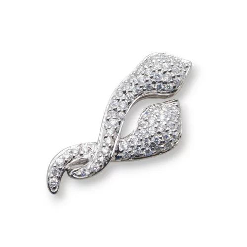 Ciondolo Pendente Di Argento 925 Serpenti Intrecciati Con Zirconi Pavè 14x30mm-ARGENTO 925 DESIGN ITALY | Worldofjewel.com