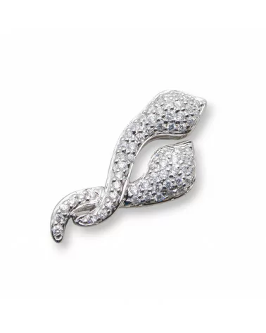 Ciondolo Pendente Di Argento 925 Serpenti Intrecciati Con Zirconi Pavè 14x30mm-ARGENTO 925 DESIGN ITALY | Worldofjewel.com