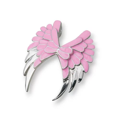 Ciondolo Pendente Di Argento 925 Smaltato Ali Di Angelo 22x27mm Rosa-ARGENTO 925 DESIGN ITALY | Worldofjewel.com