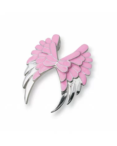 Ciondolo Pendente Di Argento 925 Smaltato Ali Di Angelo 22x27mm Rosa-ARGENTO 925 DESIGN ITALY | Worldofjewel.com