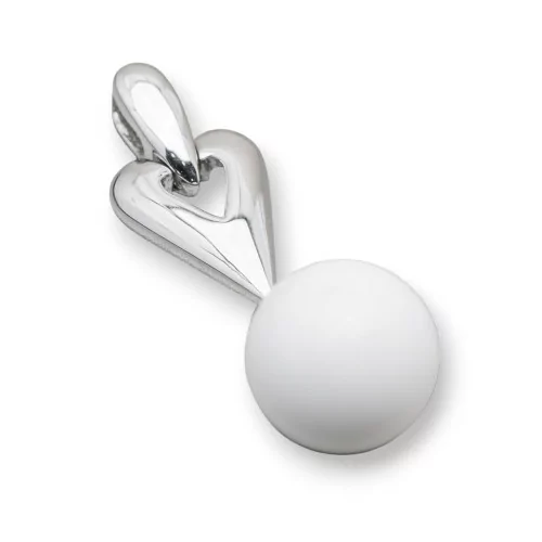 Ciondolo Pendente Di Argento 925 Cuore Con Sfera Di Agata Bianca Liscia 12x36mm-ARGENTO 925 DESIGN ITALY | Worldofjewel.com